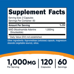 NAD+ capsules arranged to show a 60-serving supply for easy planning.