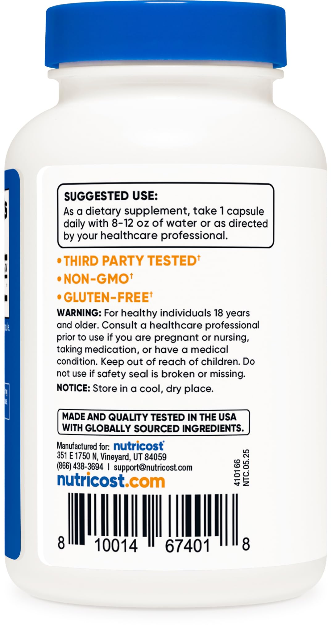 Nutricost badge indicating non-GMO and third-party tested quality.