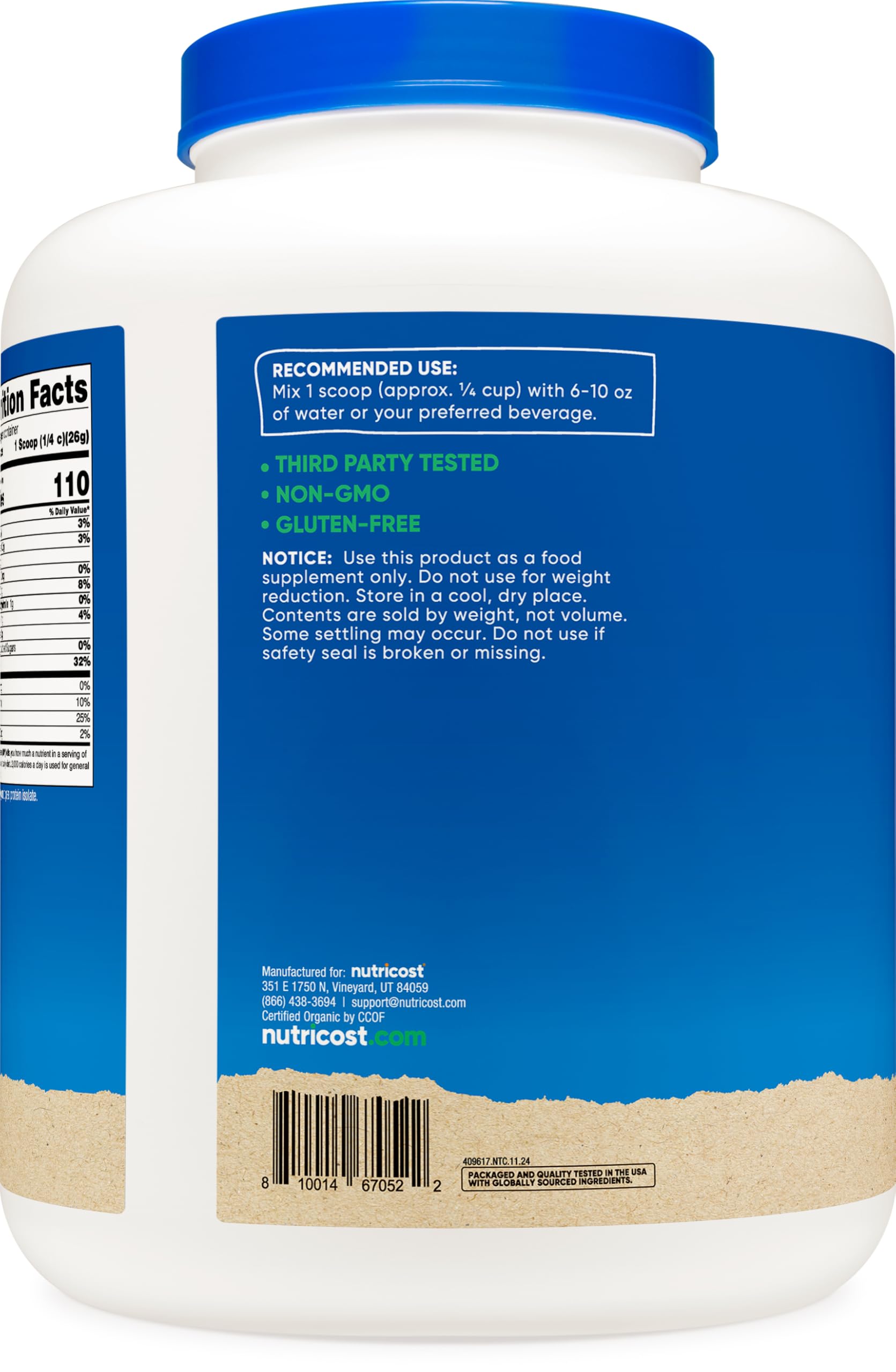 Nutricost gluten-free, non-GMO formula in trusted facility