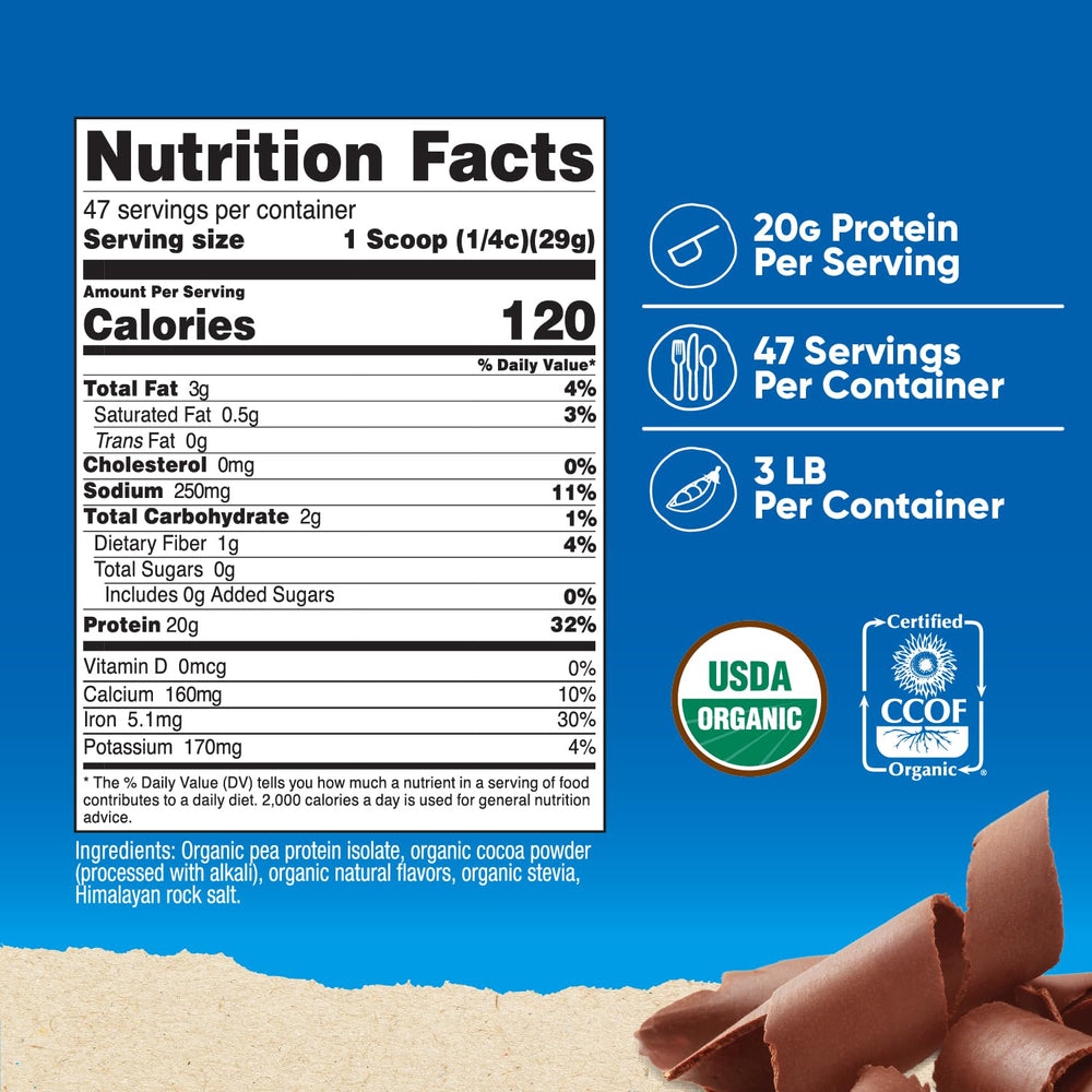 Nutricost Organic Pea Protein Powder Chocolate, scoop included for easy portioning