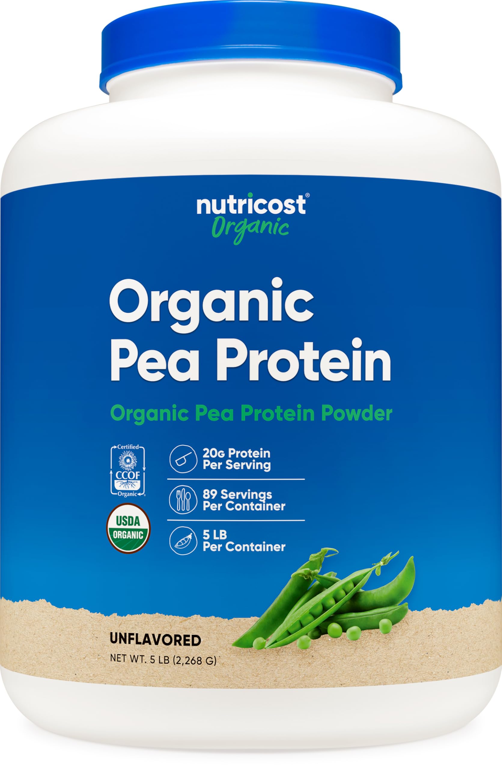 Nutricost Organic Pea Protein Isolate bottle, 5lbs, for clean plant-based protein