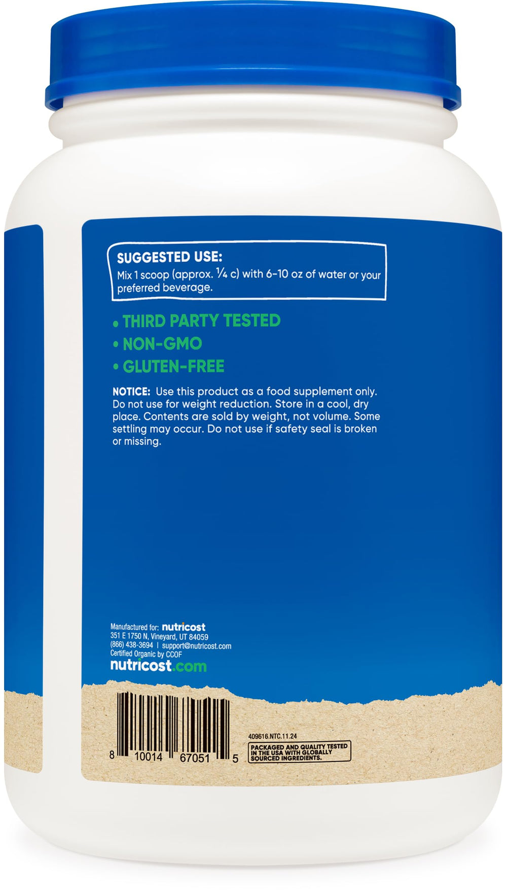 Nutricost Organic Pea Protein Isolate label highlights organic and non GMO quality.