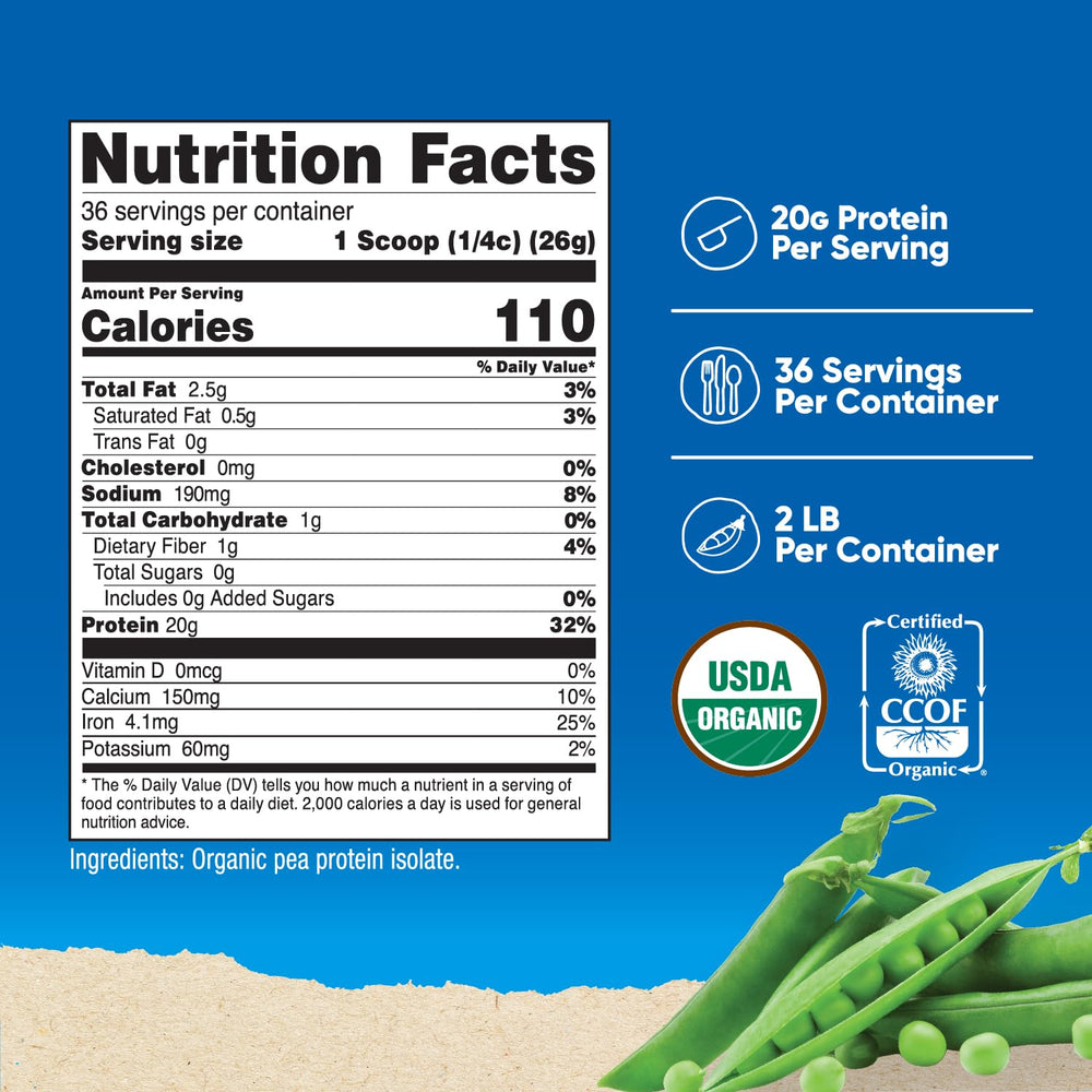Nutricost Organic Pea Protein Isolate scoop demonstrates precise 20 g serving.