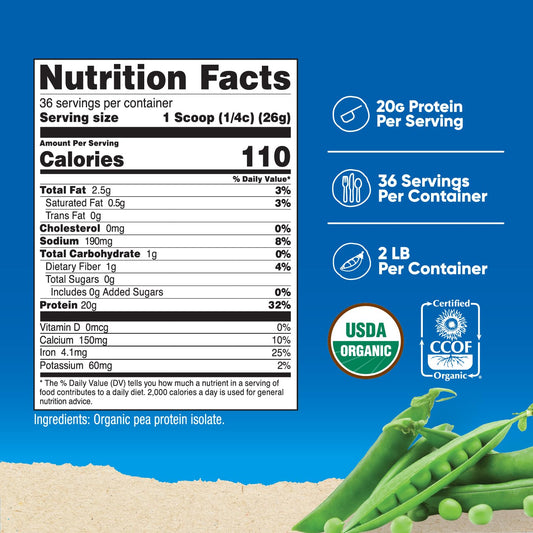 Nutricost Organic Pea Protein Isolate scoop demonstrates precise 20 g serving.