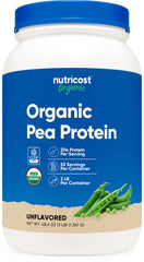 Nutricost Organic Pea Protein Powder container shows the 3 lb bag for convenient plant protein