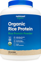 Nutricost Organic Rice Protein Powder bottle front, gluten-free plant-based option