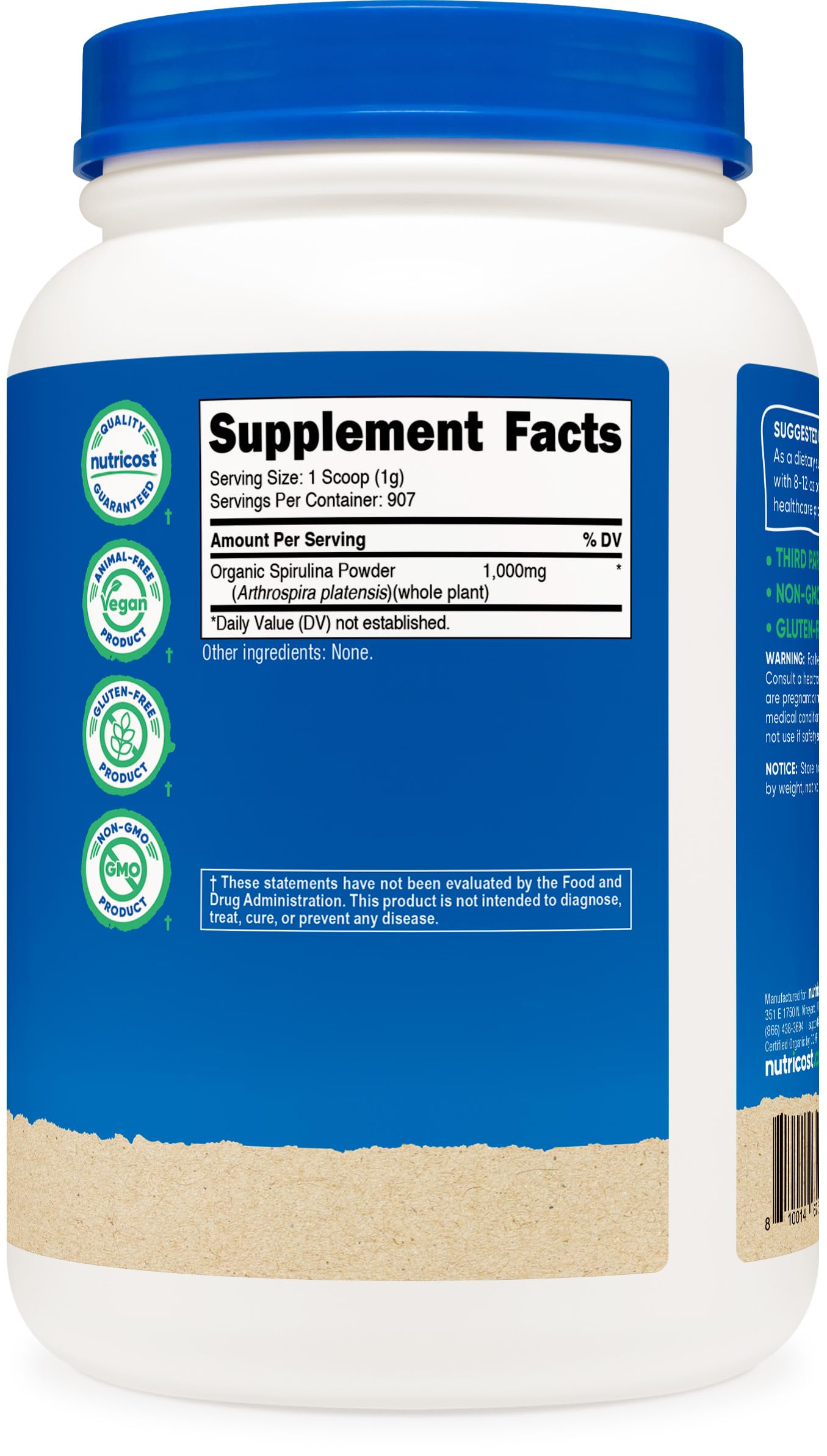 Nutricost nutrition label emphasizing 2 lb bottle value and serving size