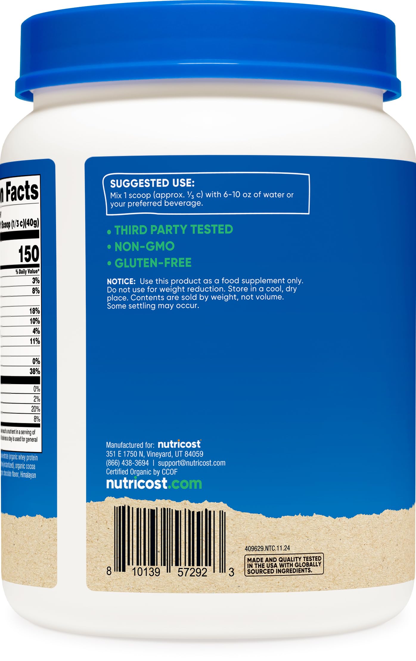 Nutricost Organic Whey Non-GMO certification communicates a clean protein choice