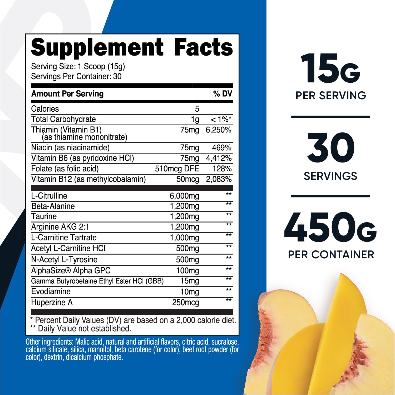 Etiqueta Nutricost preentrenamiento sin estimulantes muestra fórmula sin cafeína