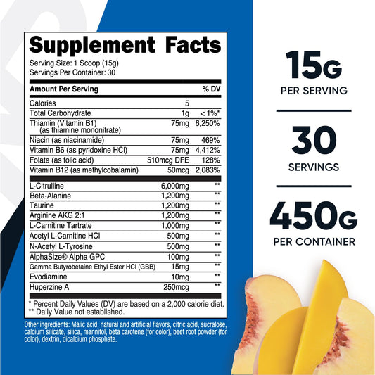 Etiqueta Nutricost preentrenamiento sin estimulantes muestra fórmula sin cafeína