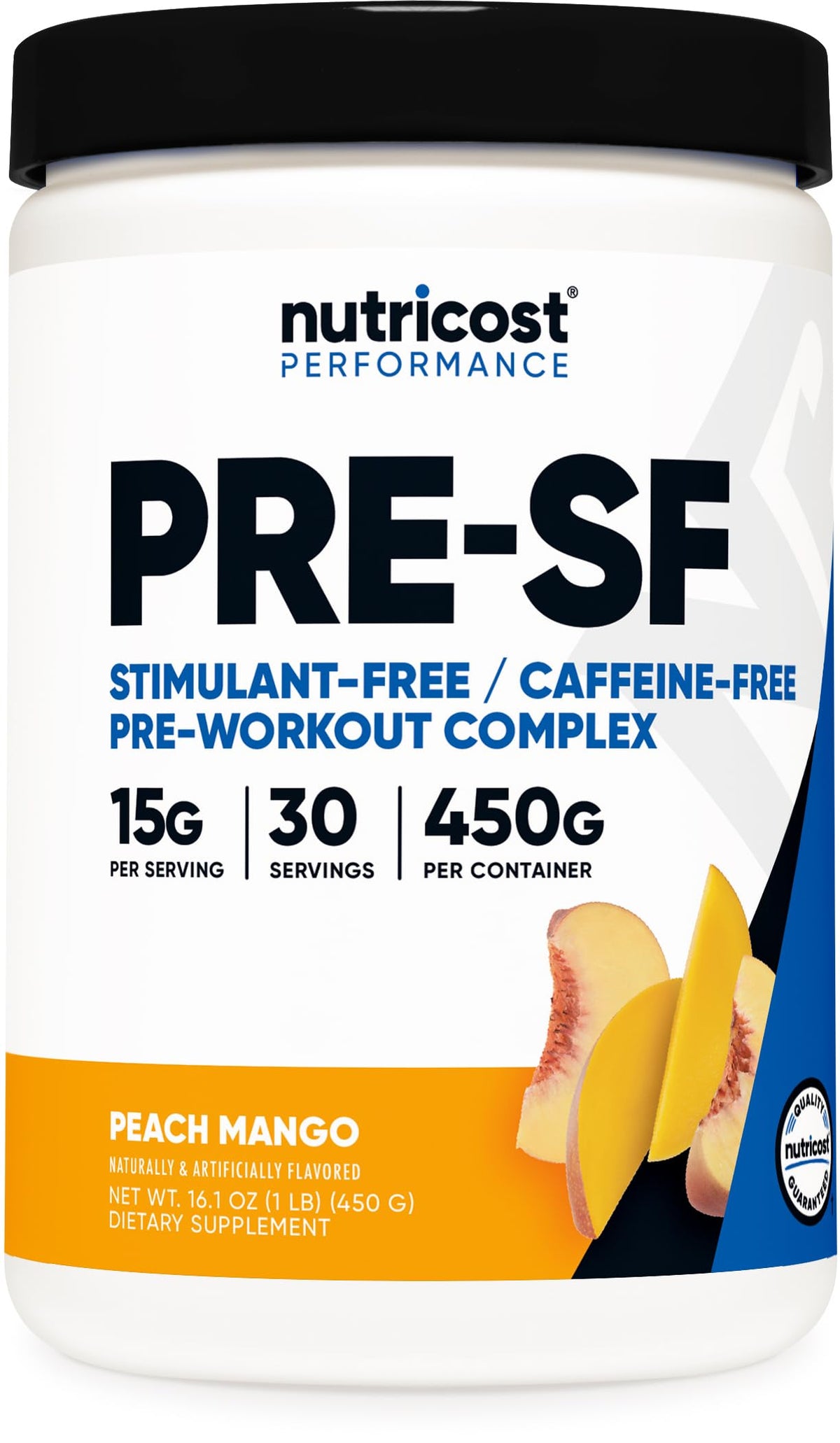 Nutricost preentrenamiento sin estimulantes frasco con sabor durazno mango para entrenamientos limpios