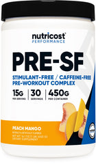 Nutricost preentrenamiento sin estimulantes frasco con sabor durazno mango para entrenamientos limpios