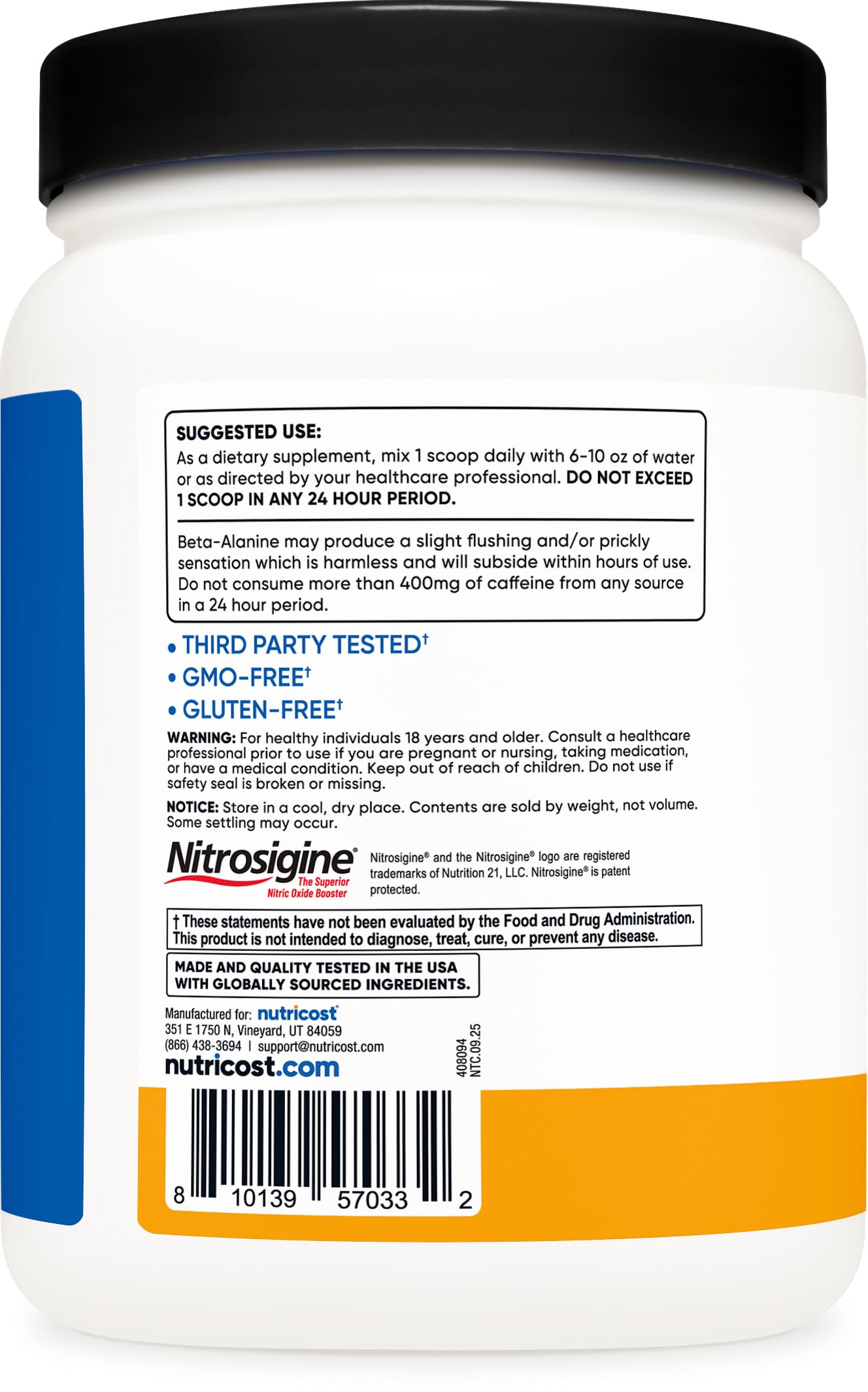 Nutricost pre-workout complex beta-alanine and amino acids blend