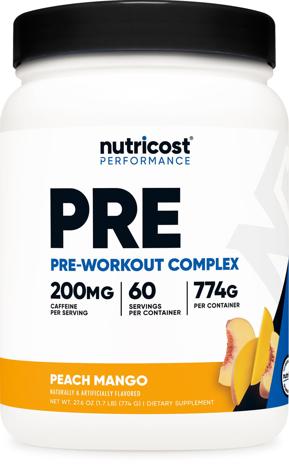 Nutricost pre-workout complex peach mango scoop ready for training energy