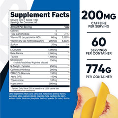Nutricost pre-workout complex peach mango mixed in water for focus