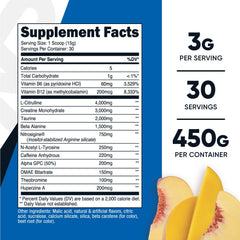 Nutricost pre-workout peach mango scoop showing easy portion for quick energy before training