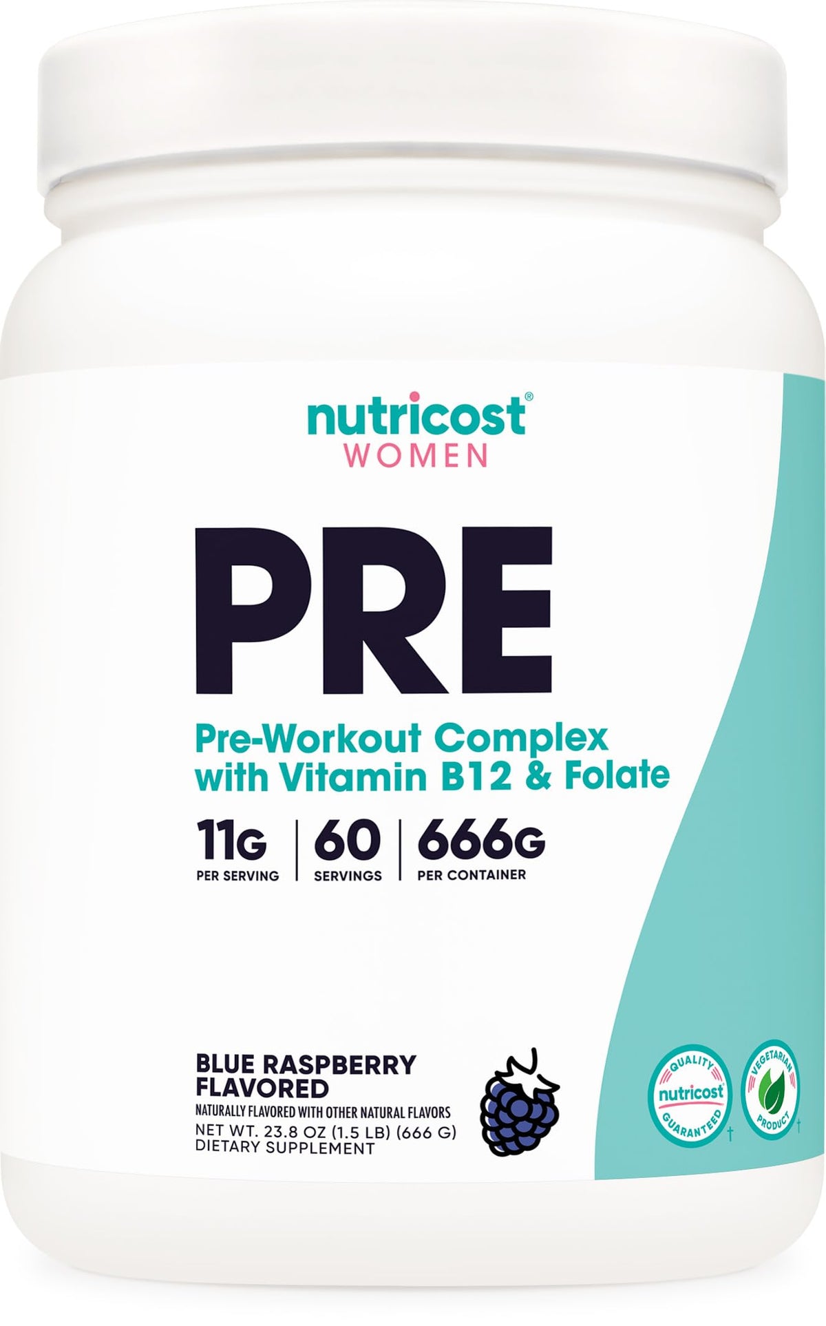 Nutricost Pre-Workout Women Blue Raspberry bottle ready to mix for workouts