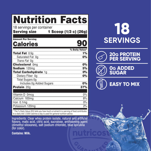 Nutricost Proteína de Suero Aislada Frambuesa, batido rápido en vaso.