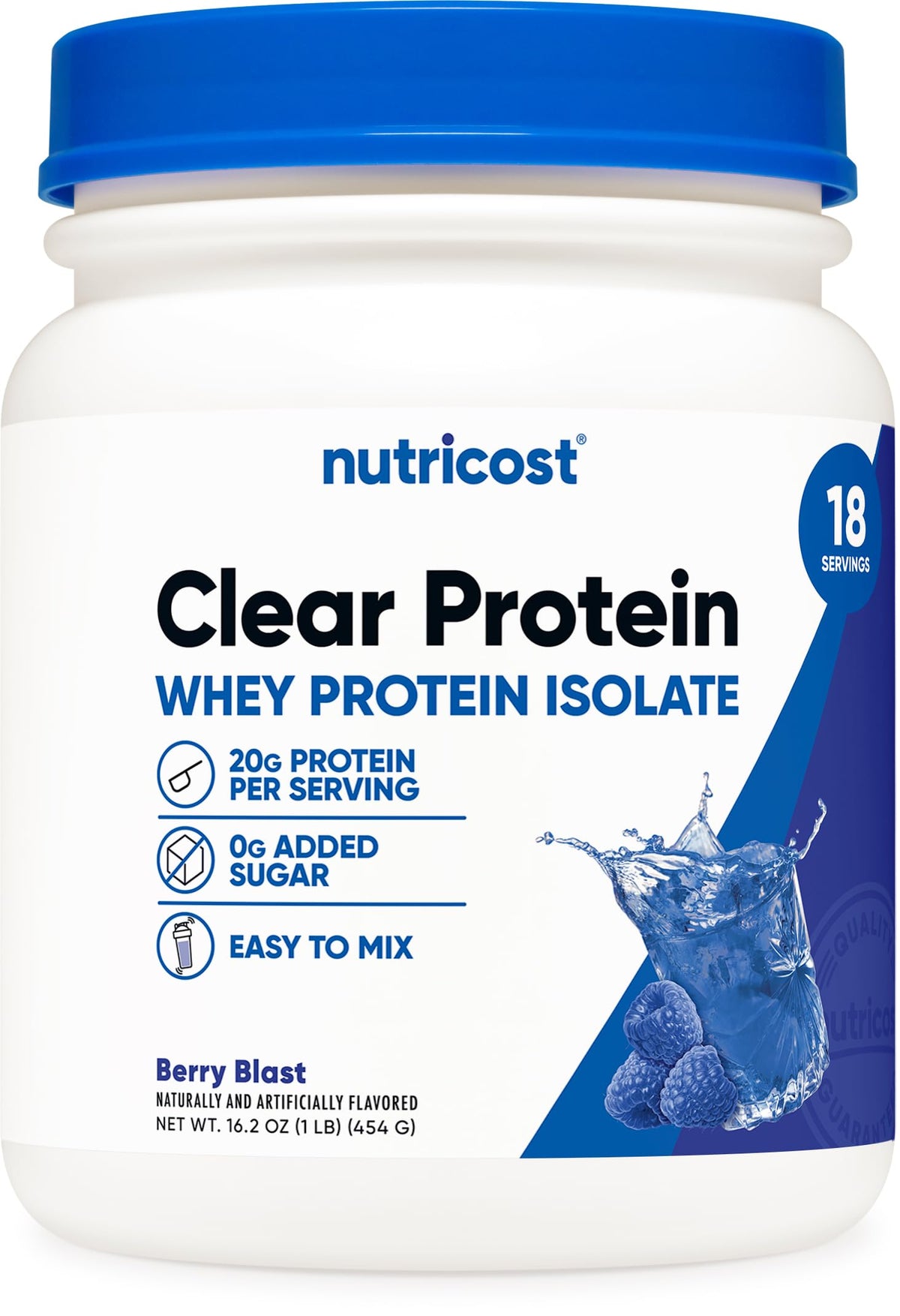 Nutricost Proteína de Suero Aislada Frambuesa en tarro, ideal para batidos ligeros.