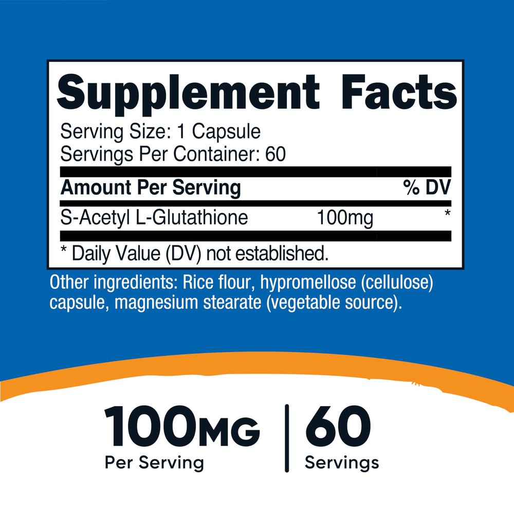 Nutricost S-Acetyl L-Glutathione capsules closeup for easy daily supplement routine
