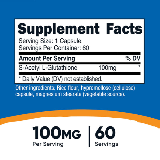 Nutricost S-Acetyl L-Glutathione capsules closeup for easy daily supplement routine