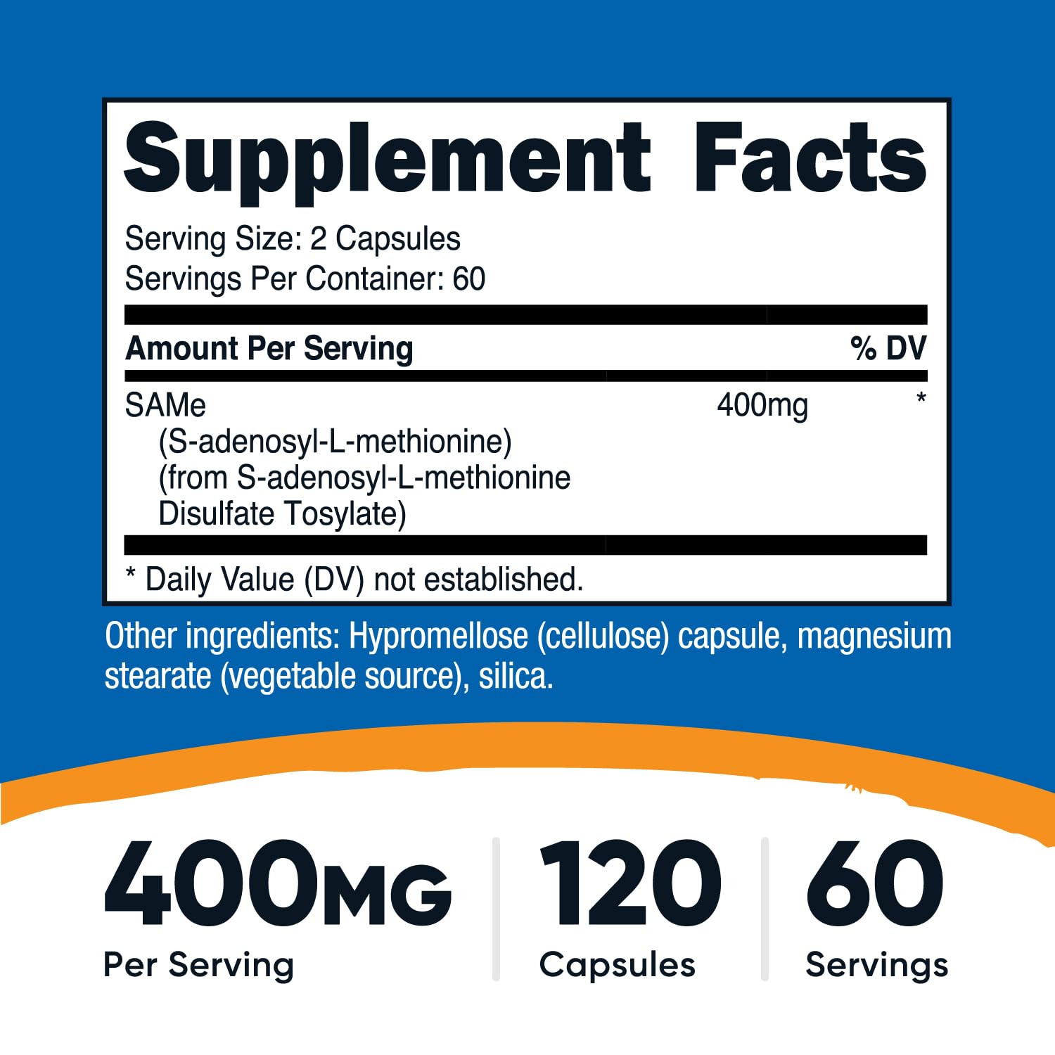 Nutricost SAM-e capsules 120-count highlighting vegetarian-friendly supplement