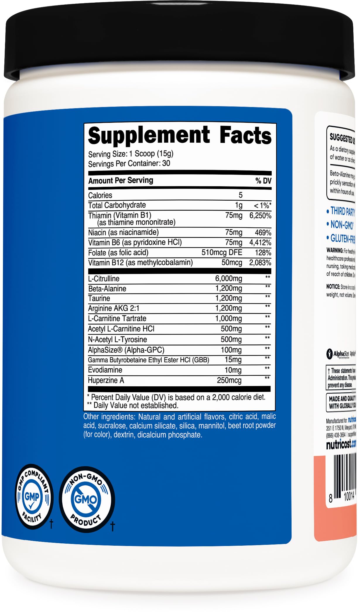 Nutricost facility badge signaling GMP and FDA-registered manufacturing quality.