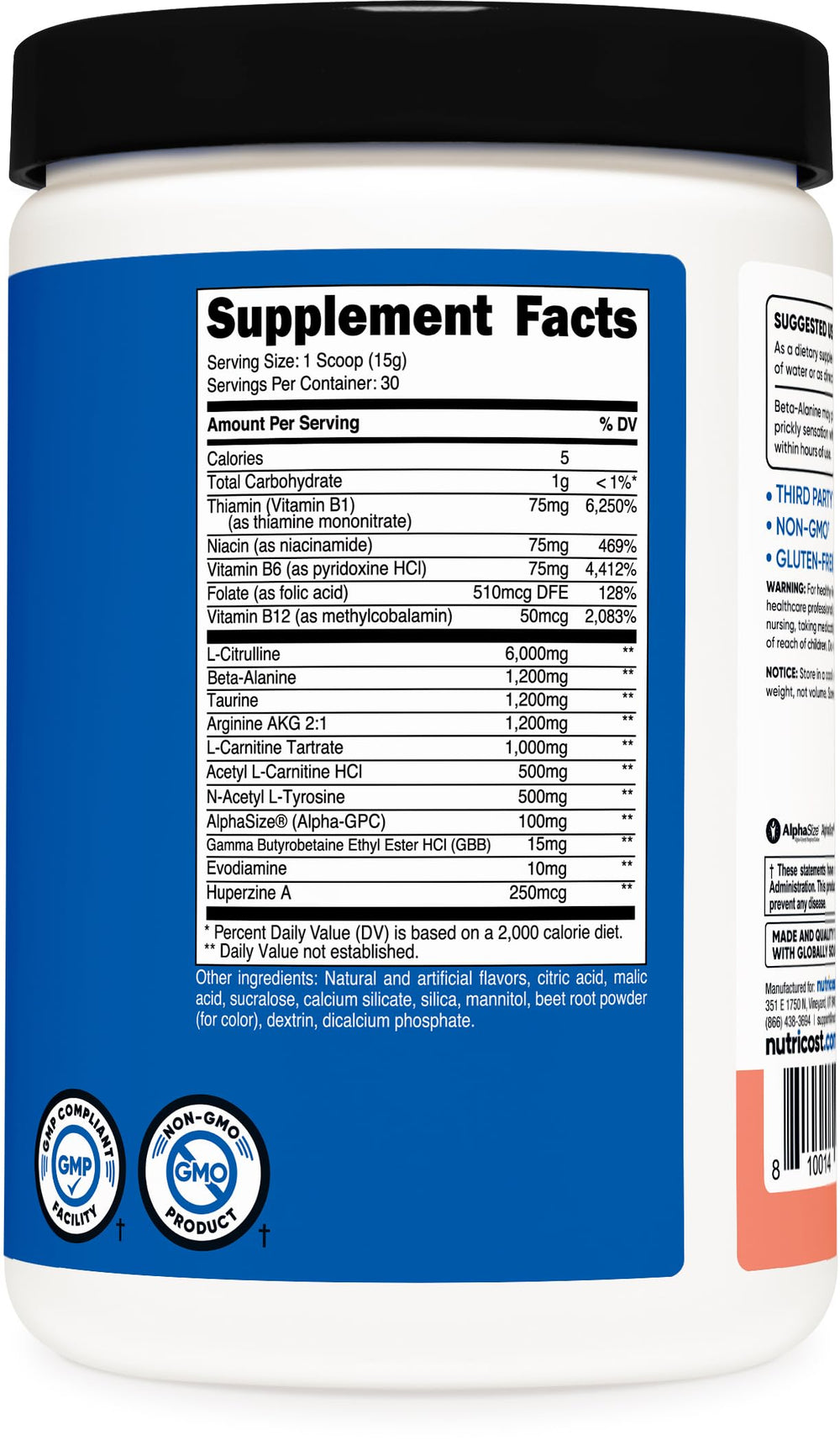 Nutricost facility badge signaling GMP and FDA-registered manufacturing quality.