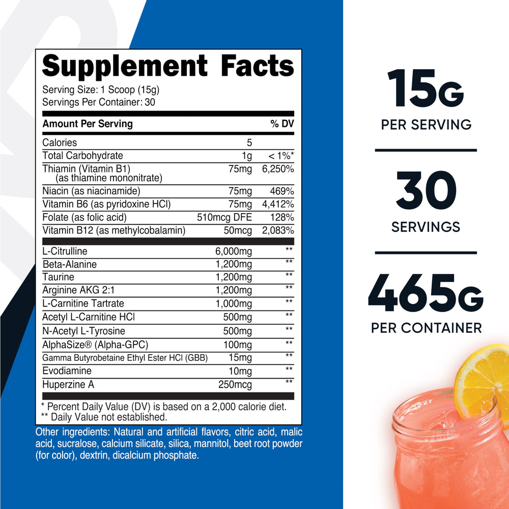 Nutricost Stim-Free pink lemonade scooped serving showing non-stim energy without caffeine.