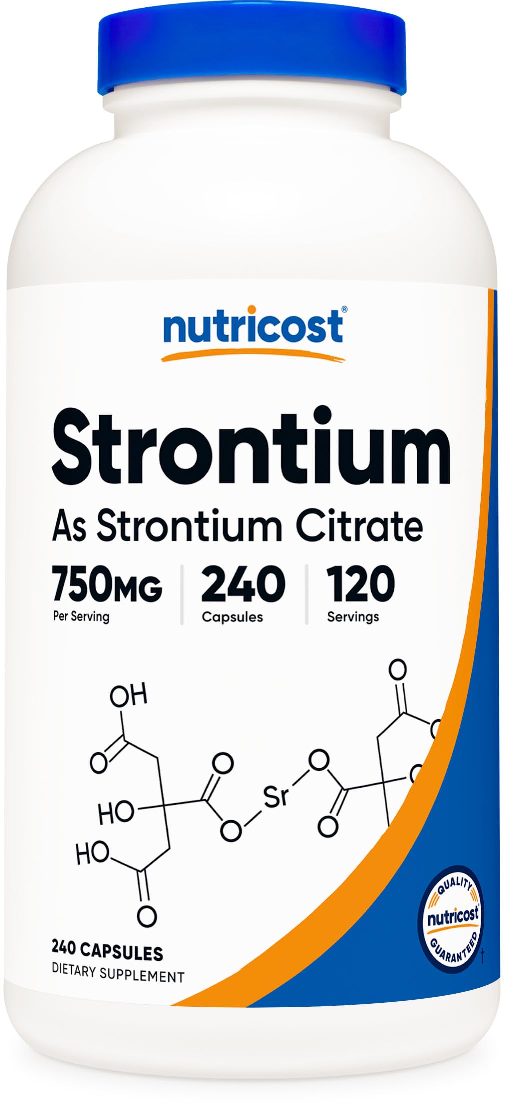 Nutricost Strontium capsules bottle showing two-capsule daily serving
