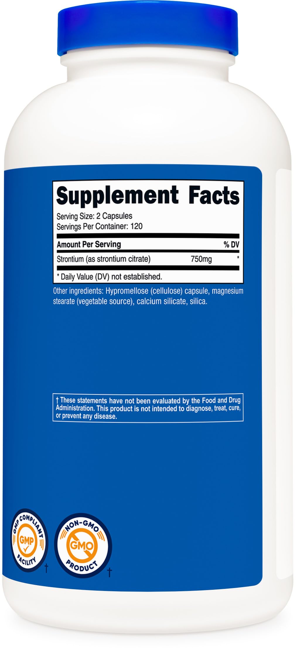 Nutricost Strontium serving directions with two capsules per serving