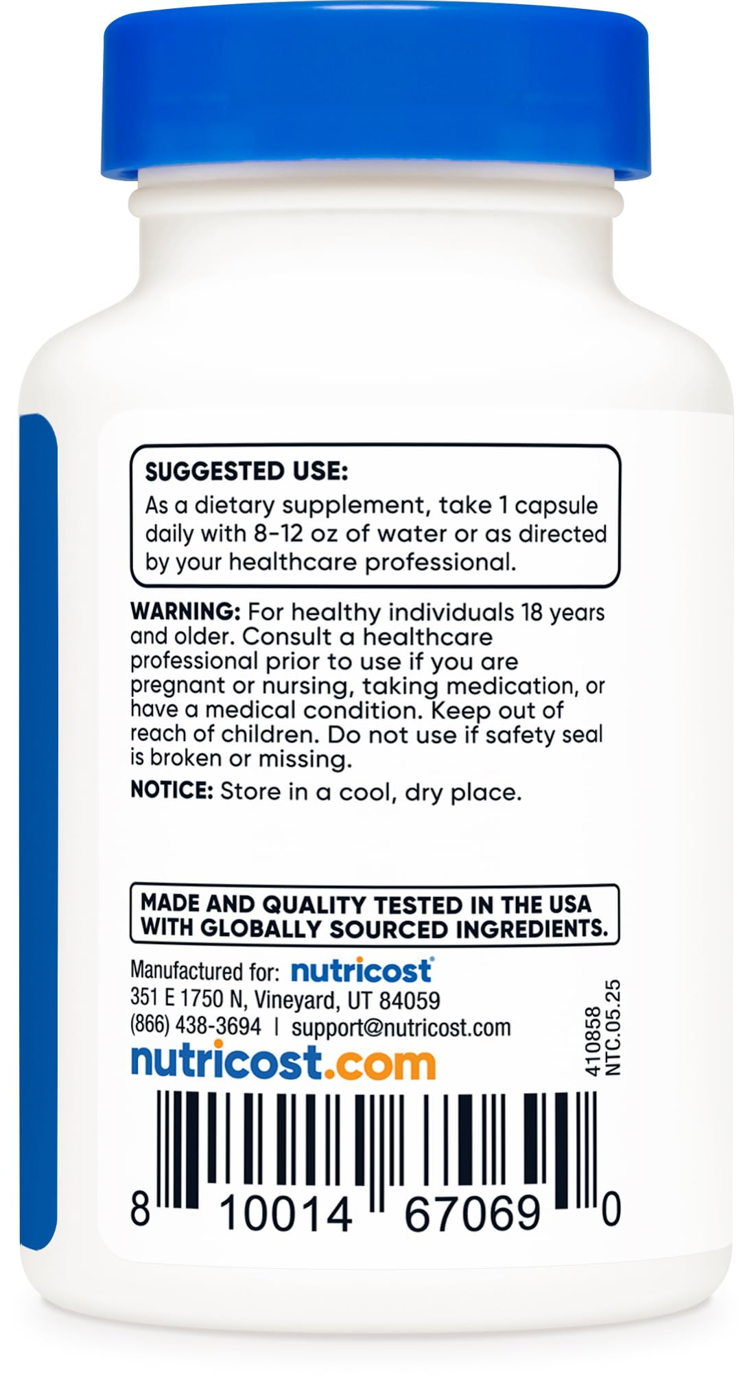 Nutricost Tudca 500mg packaging label with certifications and quality.