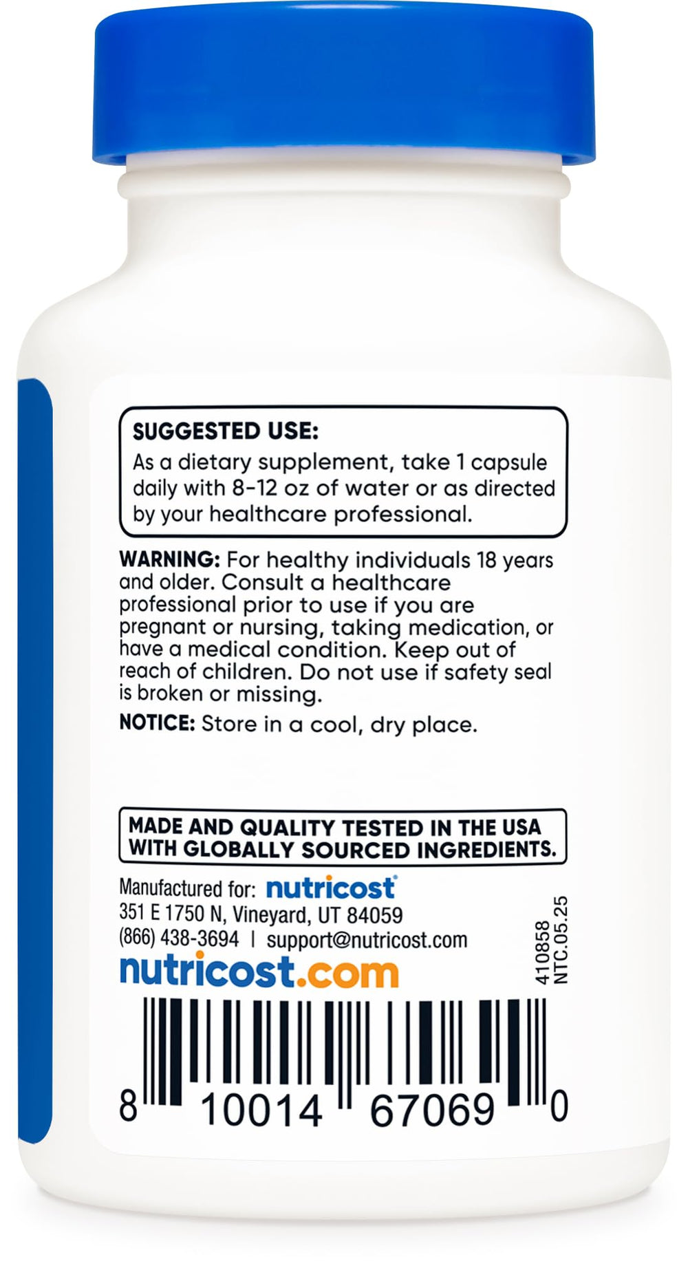 Nutricost Tudca 500mg packaging label with certifications and quality.