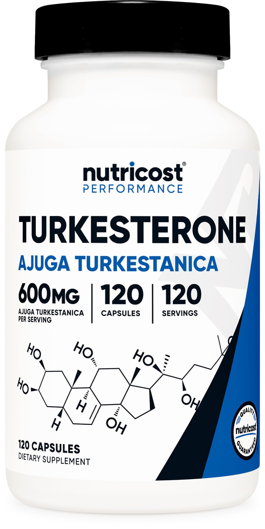 Nutricost Turkesterone bottle front label with 600 mg per serving.