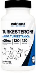 Nutricost Turkesterone bottle front label with 600 mg per serving.