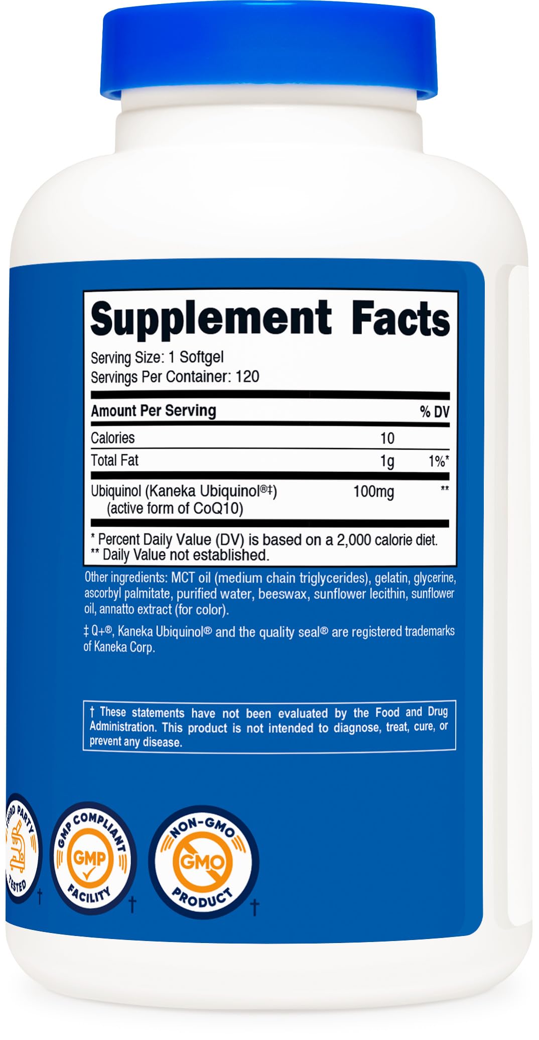 Bottled Nutricost ubiquinol with 120 servings for convenient daily use.