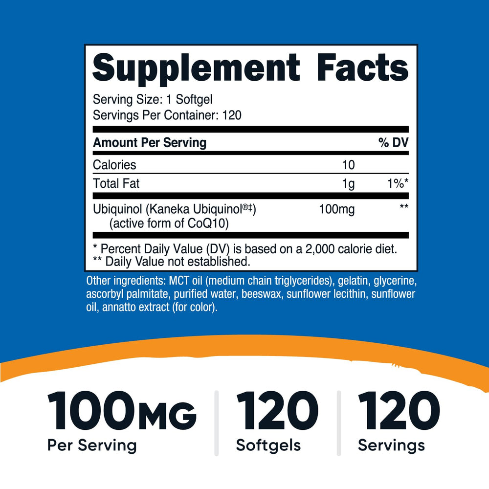 Close-up of Nutricost ubiquinol softgels highlighting smooth capsules.