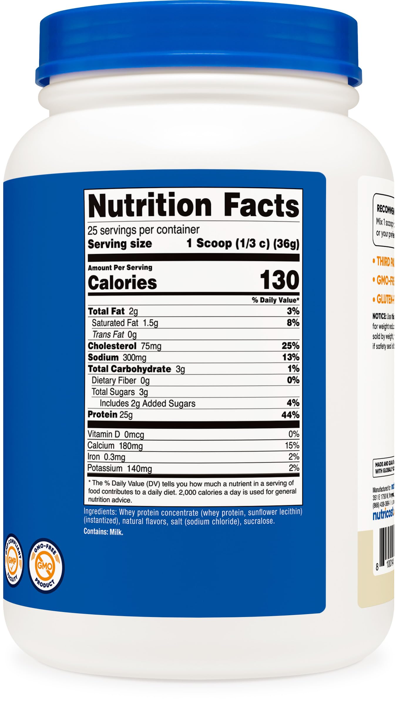 Nutricost ISO-tested label and GMP seal indicating purity and quality.