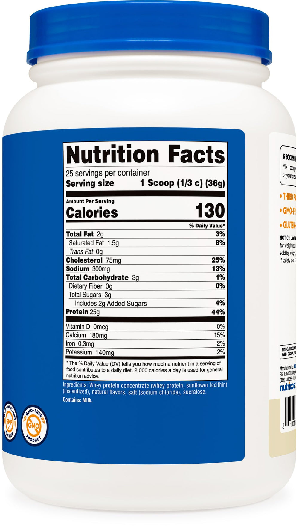 Nutricost ISO-tested label and GMP seal indicating purity and quality.