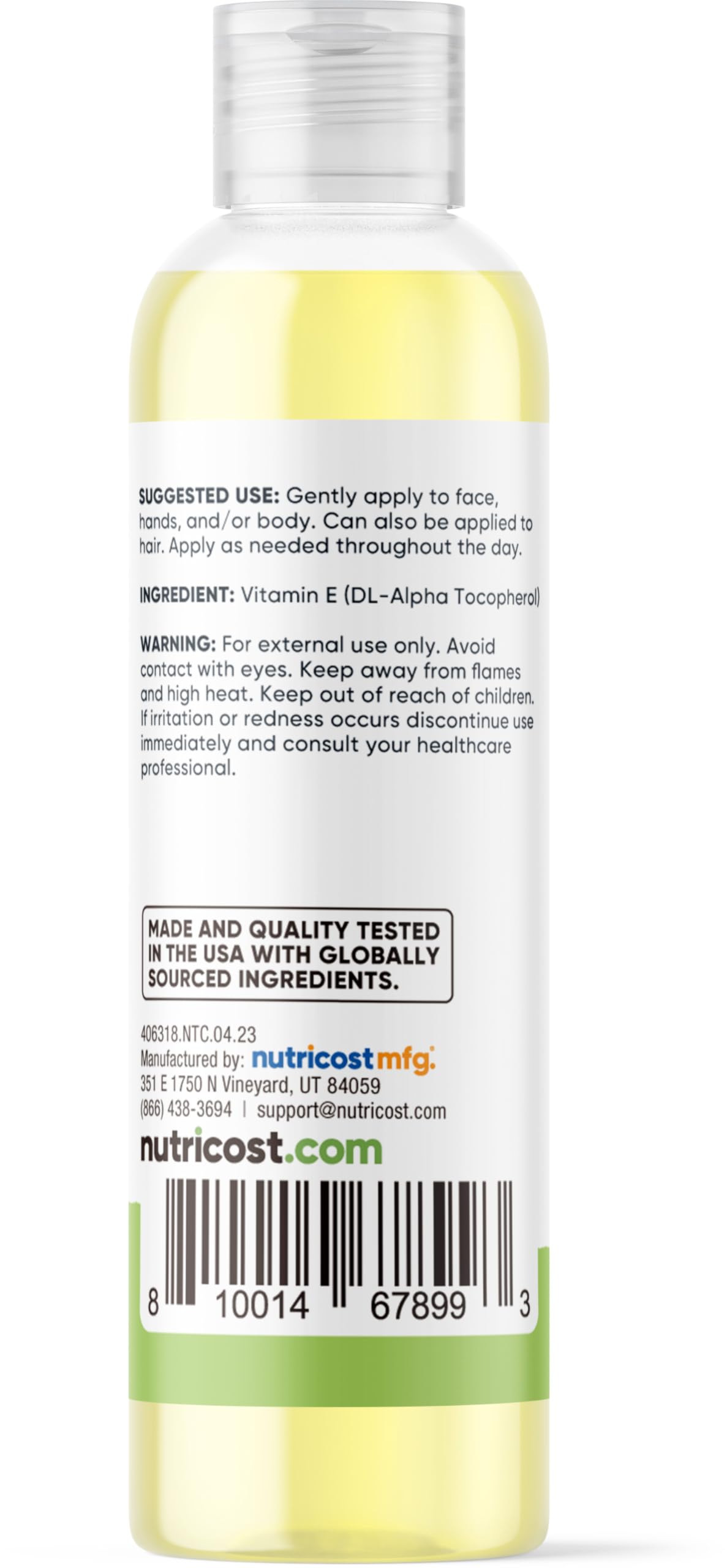 Nutricost Vitamin E Oil label and packaging highlighting potency.