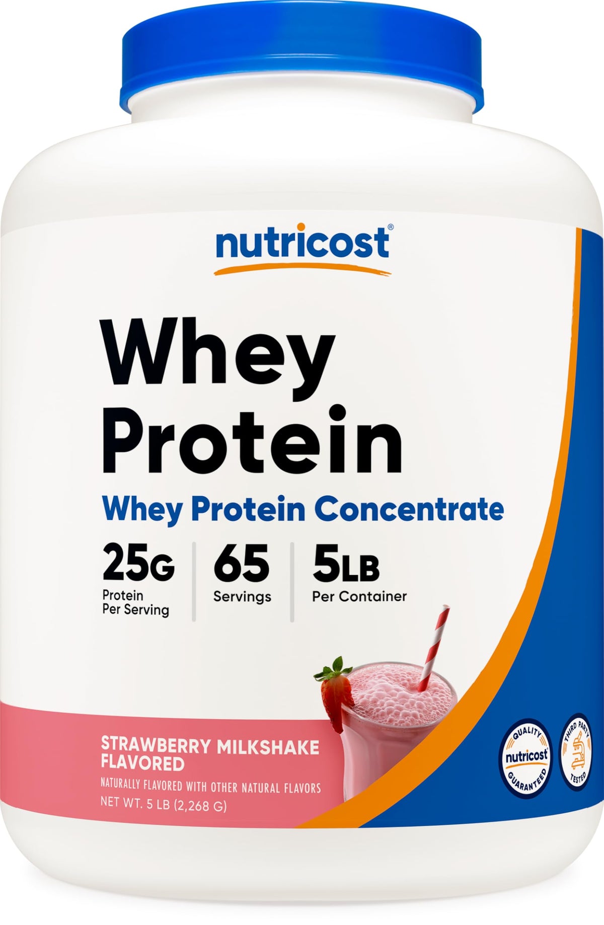 Nutricost Whey Concentrate Strawberry Milkshake bottle highlights high-protein nutrition for workouts.