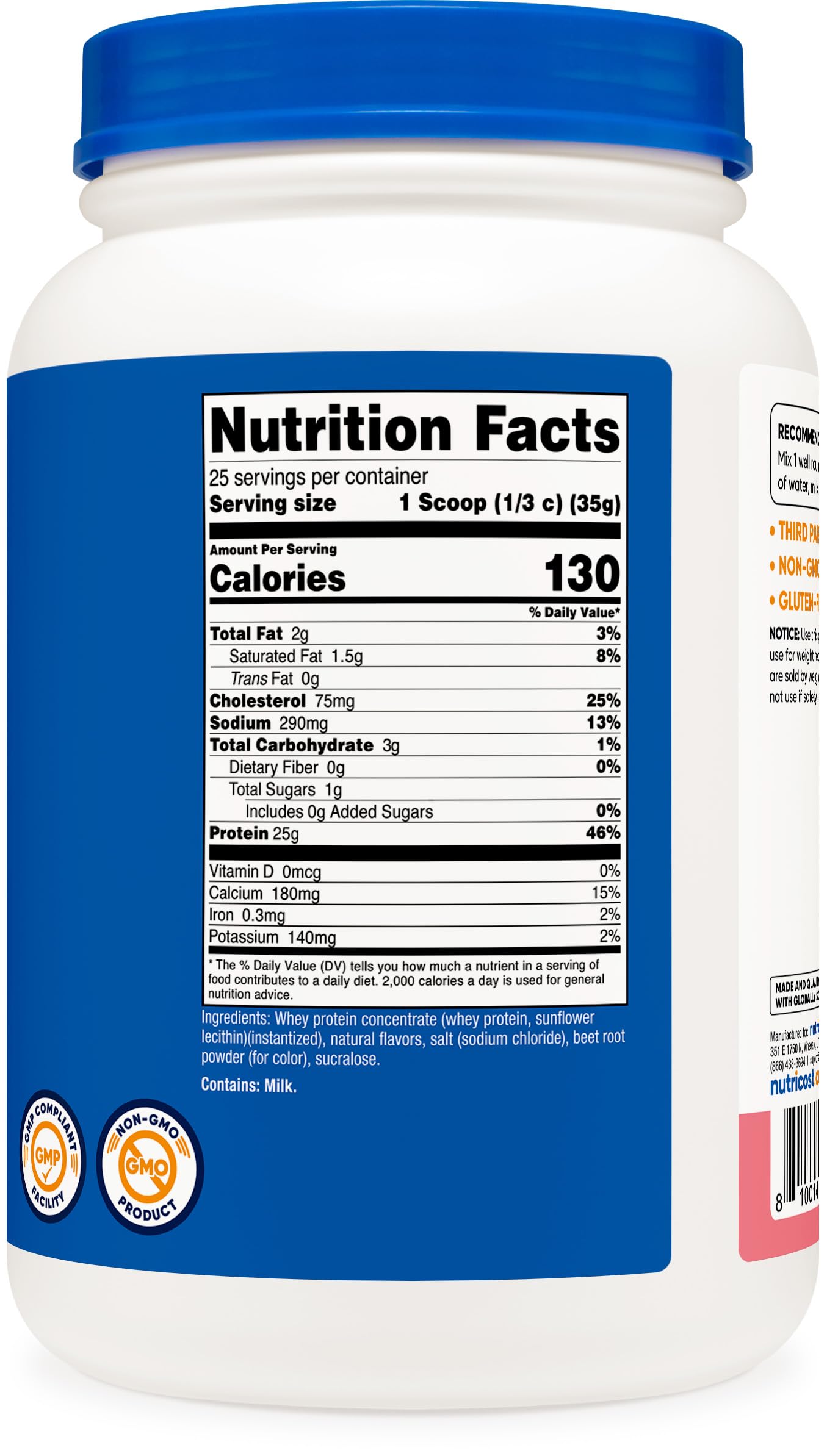 Nutricost nutrition panel — highlights protein content and allergen information for informed choices
