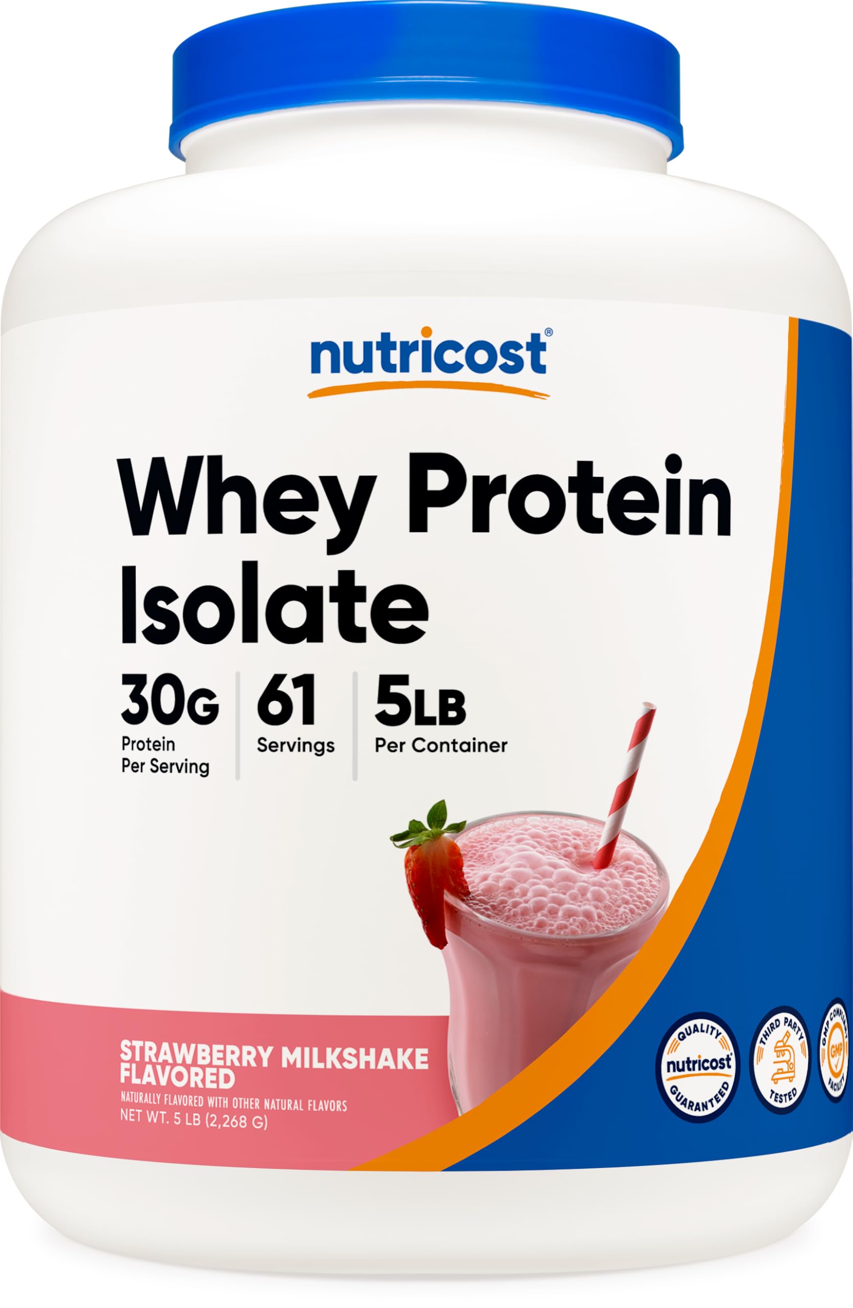 Nutricost Whey Isolate Strawberry Milkshake bottle front view for daily workouts