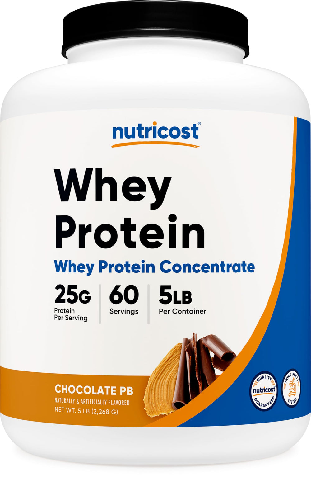 Nutricost Whey Protein Concentrate bottle in chocolate peanut butter flavor for post-workout shakes.