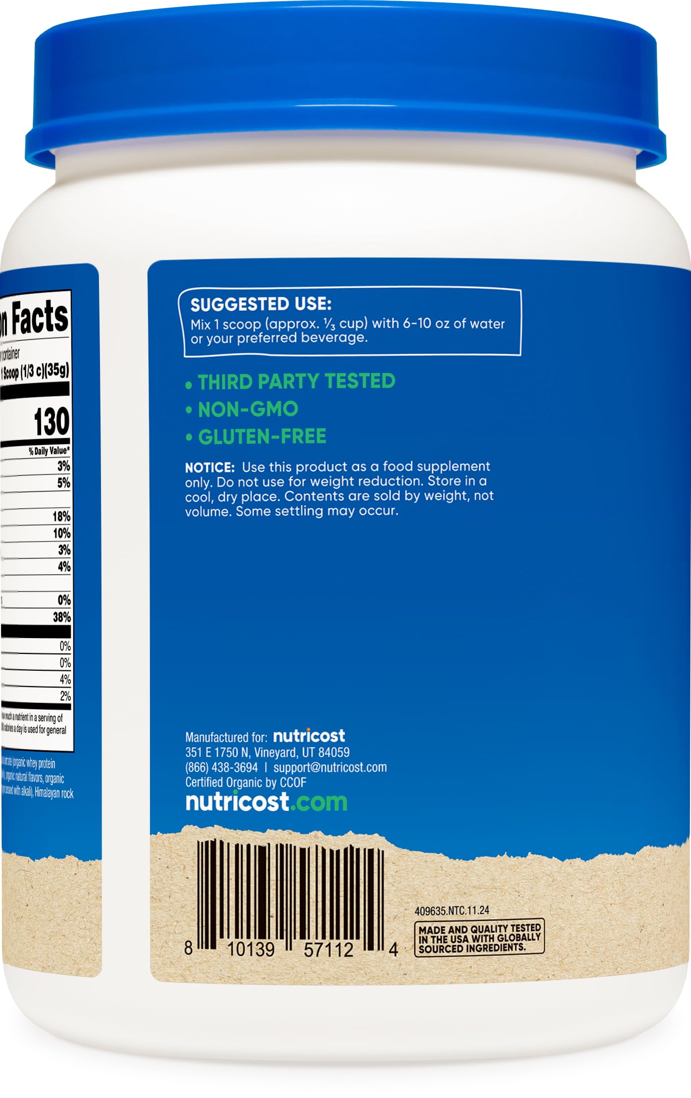 Nutricost label highlights gluten-free and non-GMO ingredients.