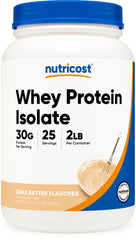 Nutricost whey protein isolate cake batter tub for convenient high-protein shakes