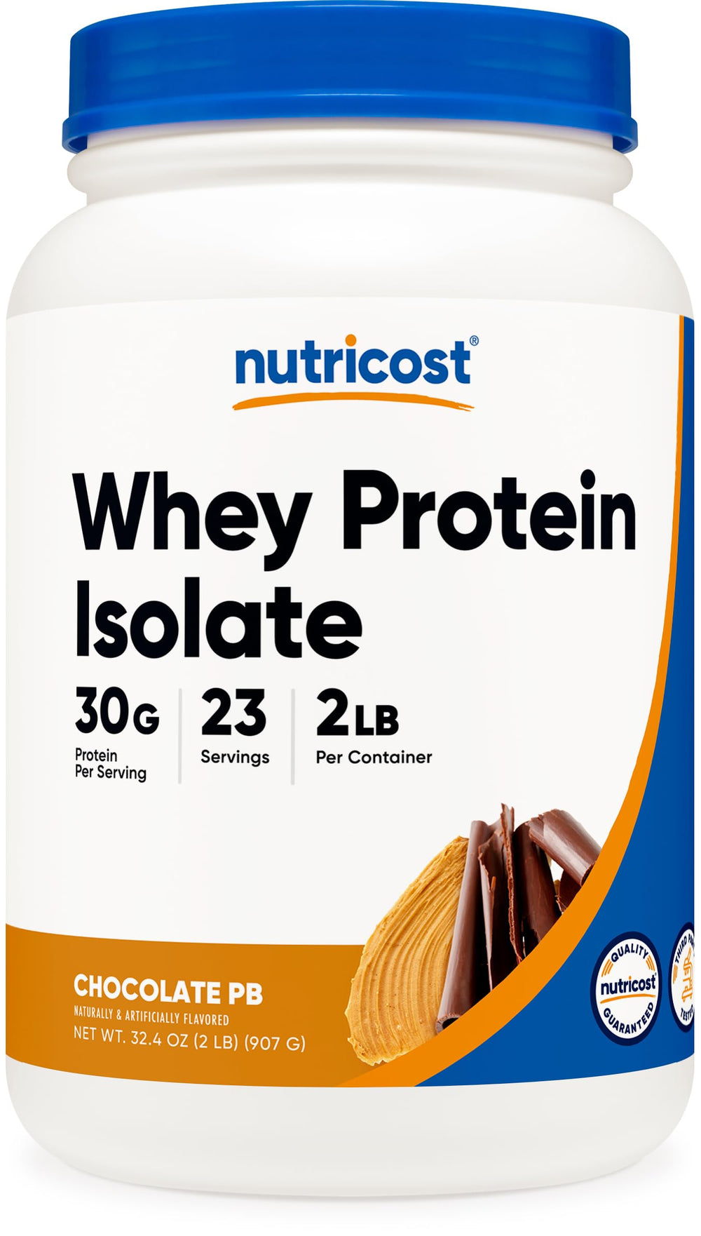 Nutricost Whey Protein Isolate chocolate peanut butter tub for lean muscle support.