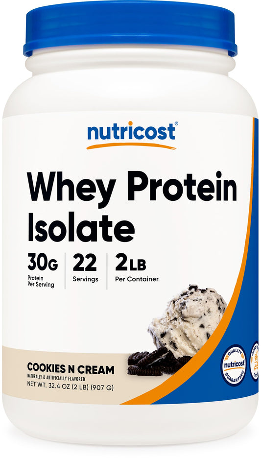 Nutricost Whey Protein Isolate Cookies N Cream bottle for post-workout recovery