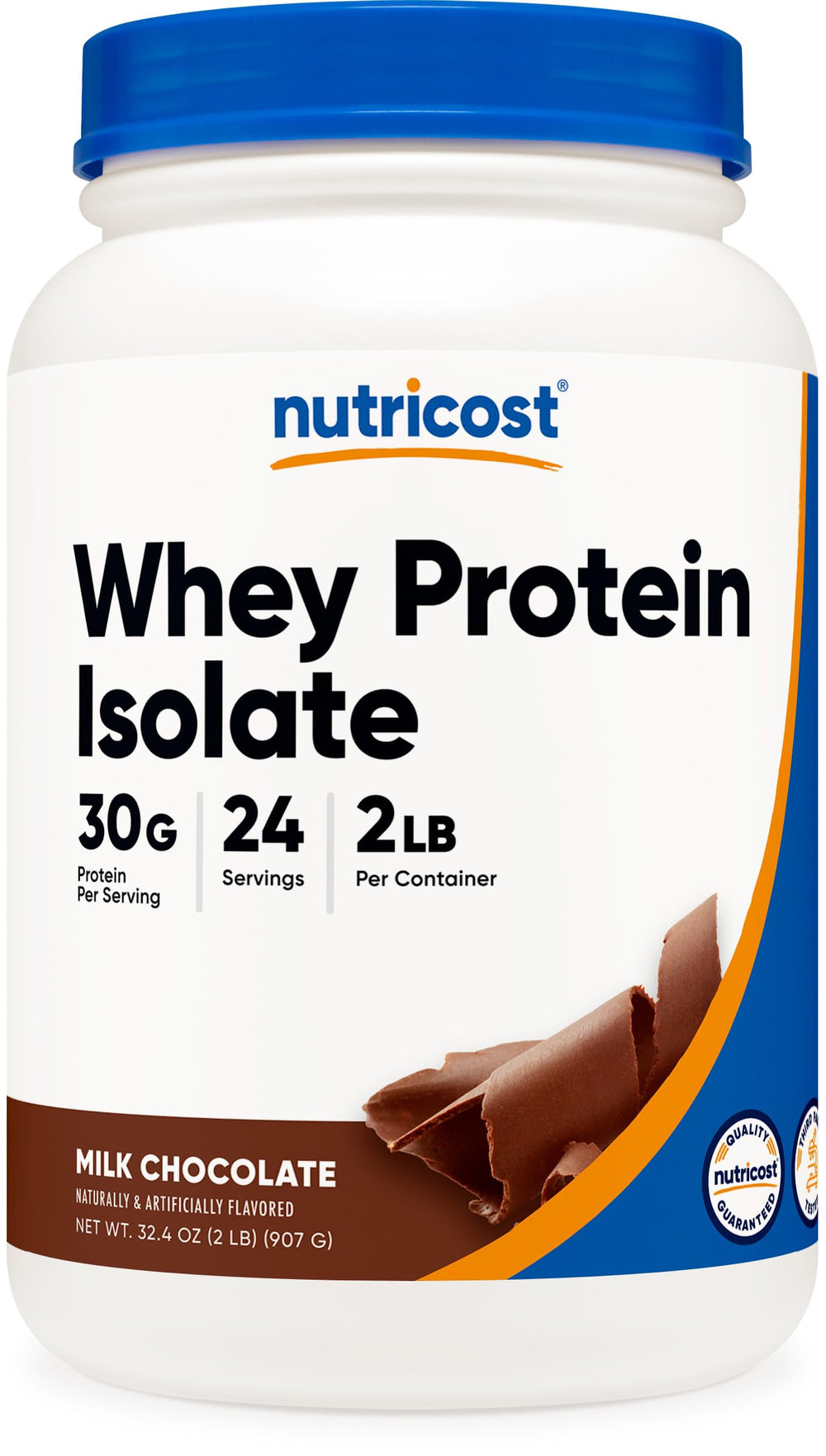 Nutricost Whey Protein Isolate Milk Chocolate label front view for quick ingredient reference