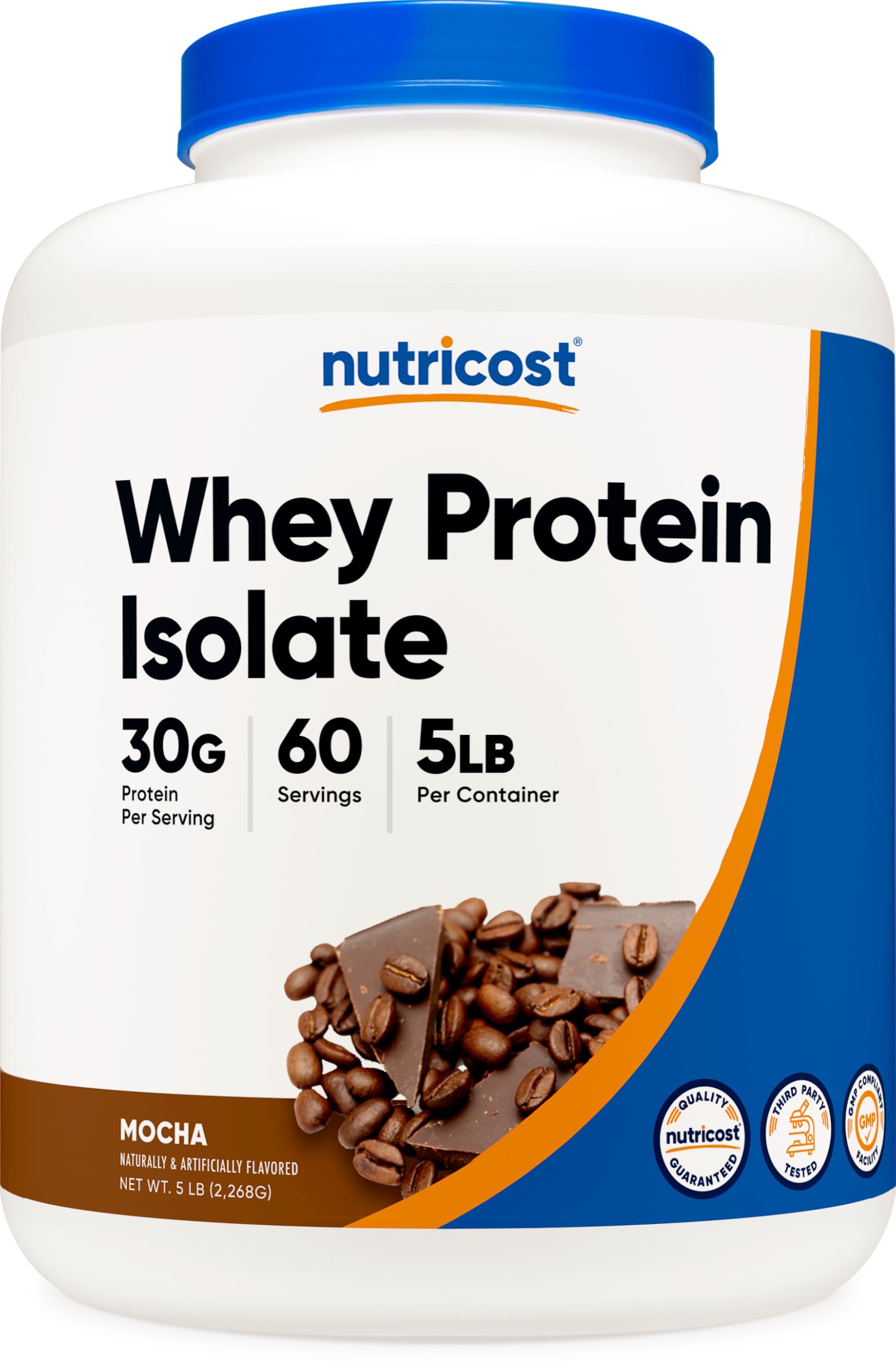Nutricost Whey Protein Isolate Mocha 5lb tub for post-workout shakes